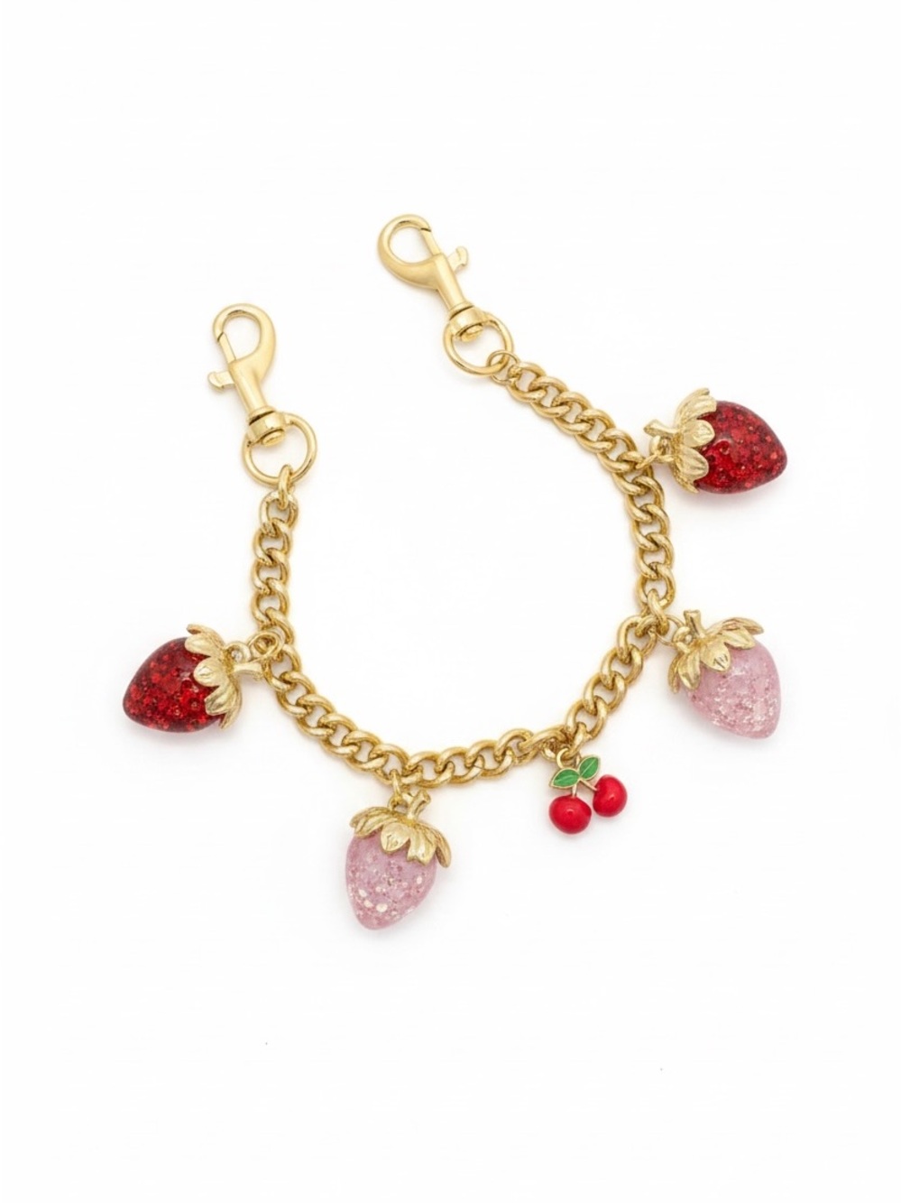 Gold-Tone Strawberry & Cherry Purse Charm